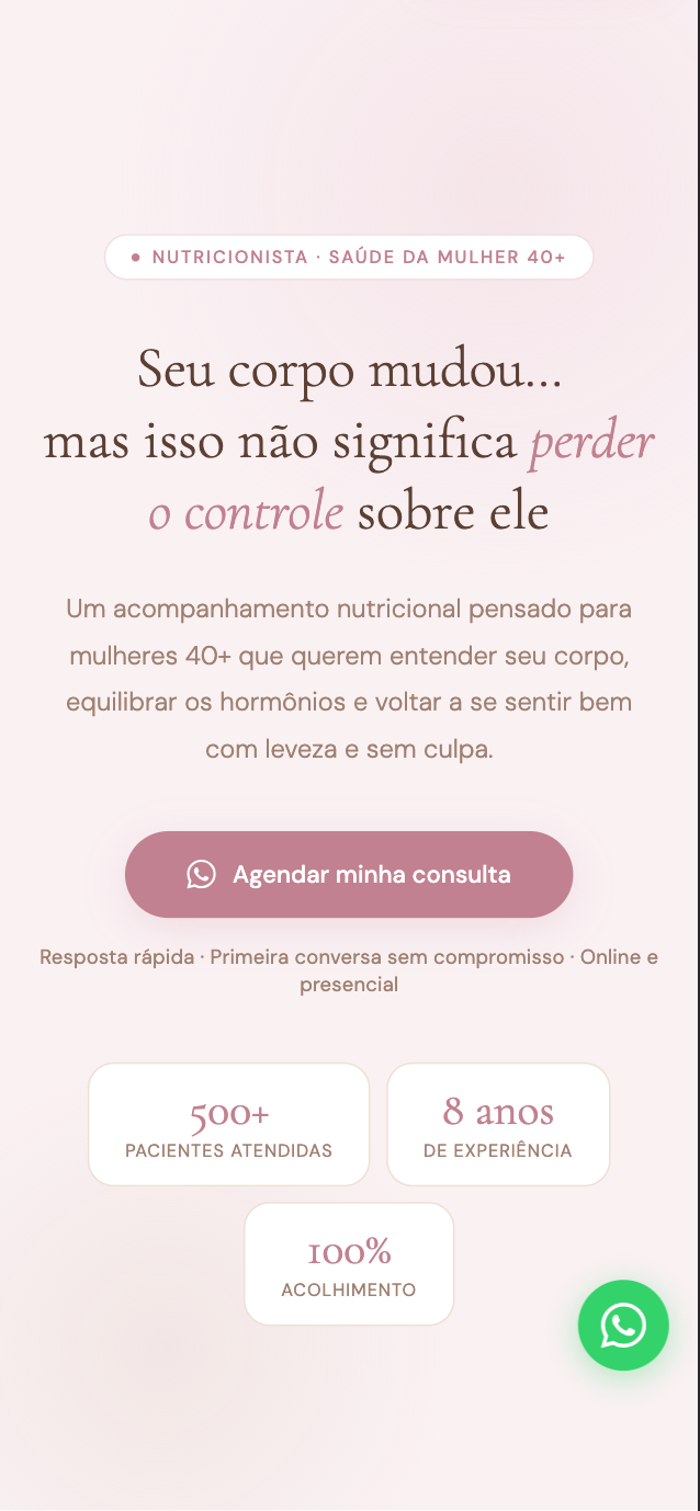 Modelo de landing page para nutricionista no celular
